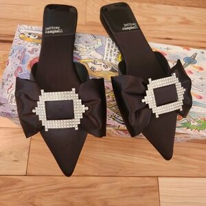 New in Box Jeffrey Campbell Rhinestone and Satin Bow mules, Size 7